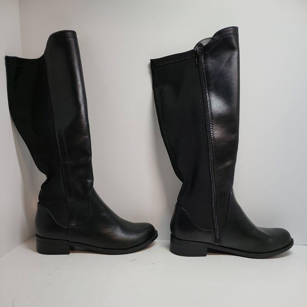 Soda Women's Fashion Riding Boots Low Wedge Heel Size 6.5M Black 16" Tall
